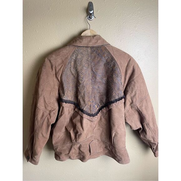 Vintage A.D.A. Leather Bomber Jacket with Tooled Southwestern Theme Women’s L - Picture 3 of 12